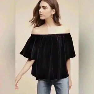 Anthropologie Sunday In Brooklyn Velvet Off The Shoulder Top, Black Size Small